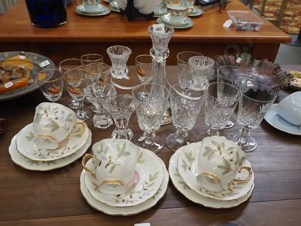 3x Royal Albert Braemar trios, wine glasses, candlesticks etc Image 1++
