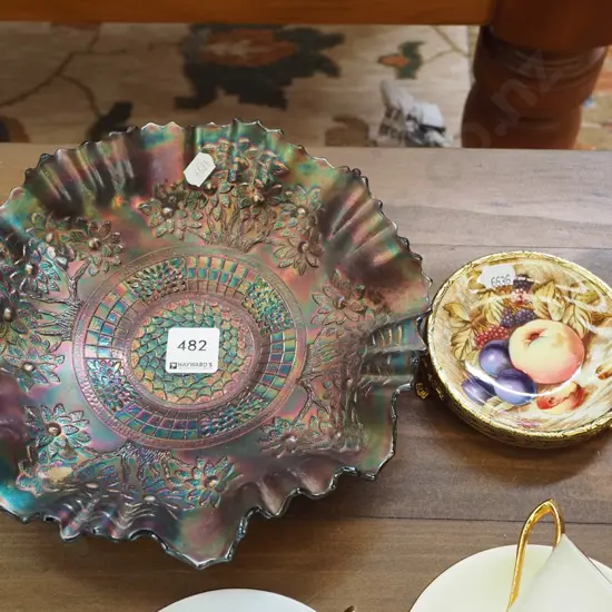 carnival glass bowl, Aynsley orchard gold dish Diam220