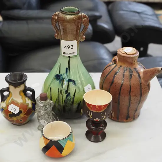 egg cups, bull dog scent bottle, pottery jug etc Vase H200