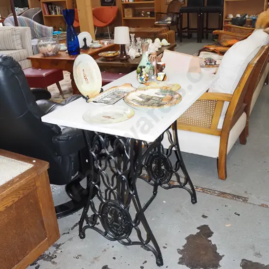 Singer treadle sewing machine base with marble top H740 W830 D480