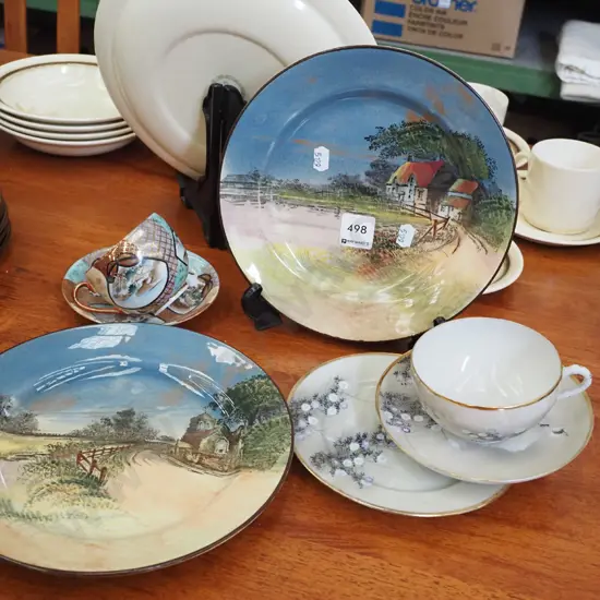 2x Royal Doulton plates, Asian cups, saucer and trio