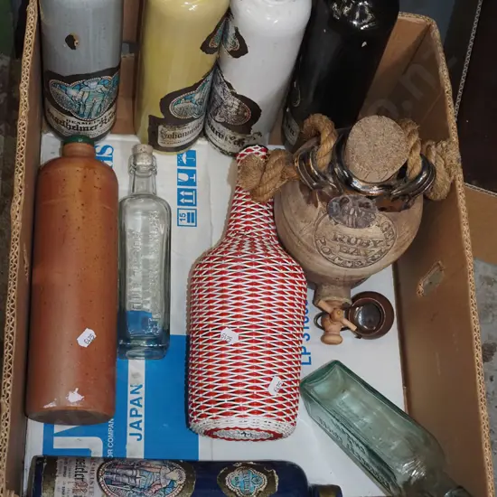 box; various bottles