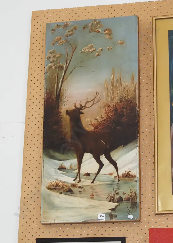 oil on canvas - stag by stream - damage to canvas Image 1++