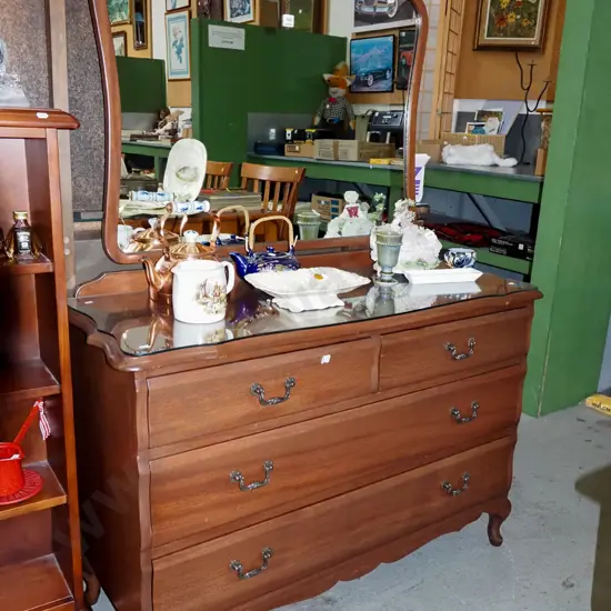 mahogany cab leg 4 drawer mirror back dresser H1600 W1030 D430