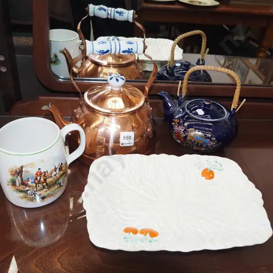 copper kettle, Beswick footed dish, jug, teapot