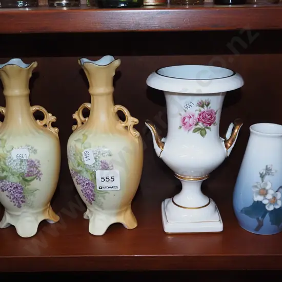 Royal Copenhagen blossom vase, 3 other vases Tallest H200