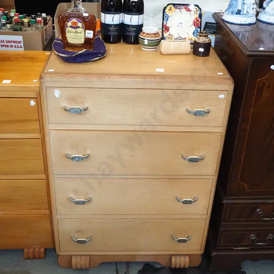 oak 4 drawer tallboy - varnish needs attention H890 W620 D425