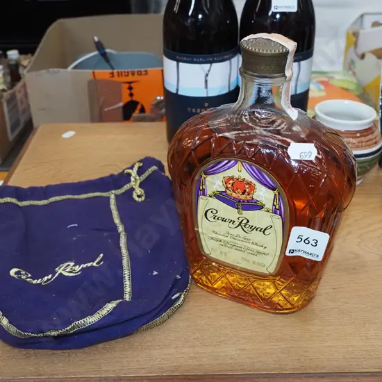 bottle of 750ml Canadian Crown Royal whisky with bag