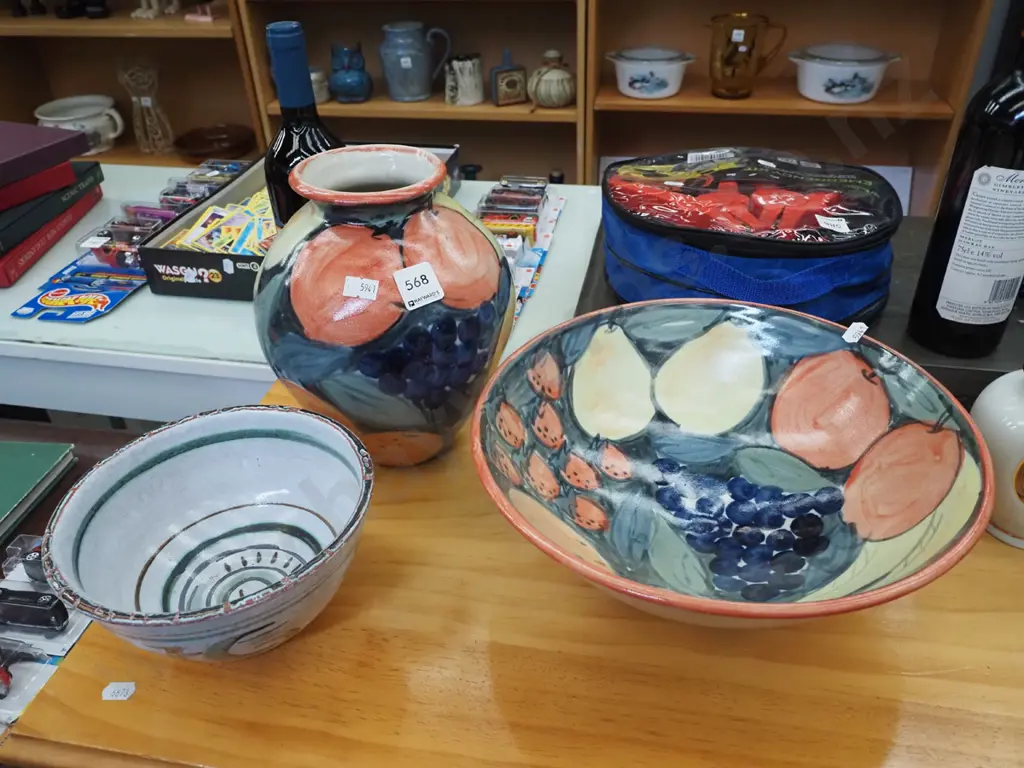 2x studio pottery vases, bowl Diam290 Image 1++