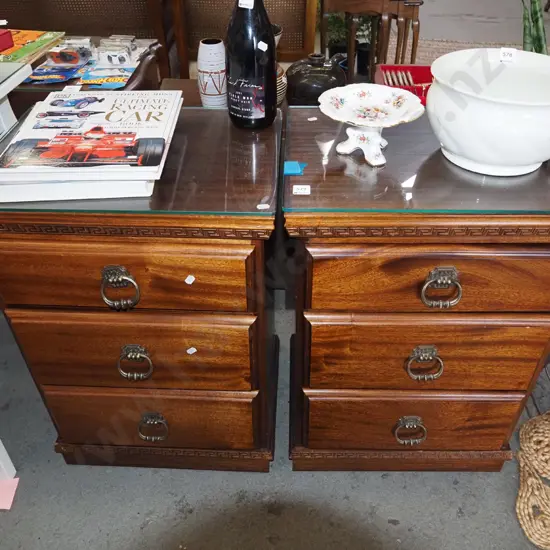 pair of mahogany 3 drawer bedside cabinets
