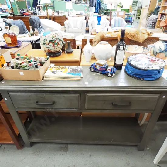 grey painted rustic hall table with 2 drawers and 1 lower shelf H790 W1250 D350