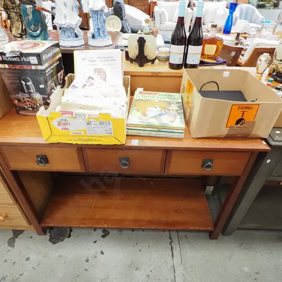 solid pine hall table with 3 drawers with lower shelf - some scratches to top H770 W1120 D405