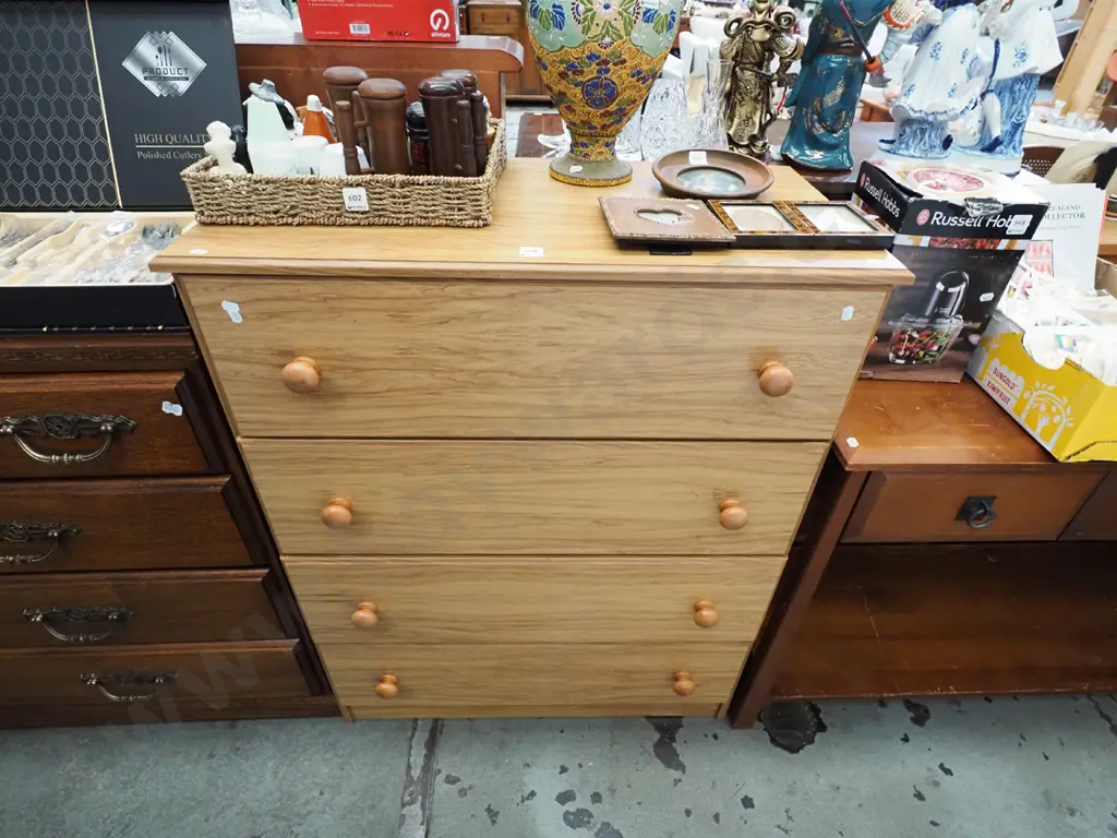 mdf faux wood veneer 4 drawer tallboy H1010 W805 D405 Image 1++