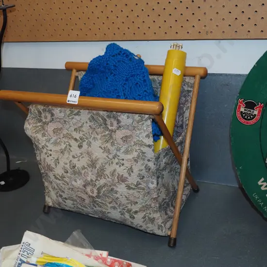 kniting bag; needles, blue yarn etc