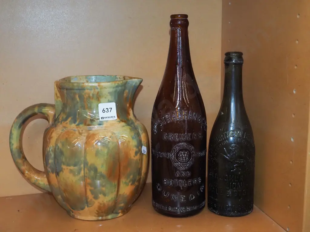 Temuka pottery electric jug, 2x vintage bottles Image 1++
