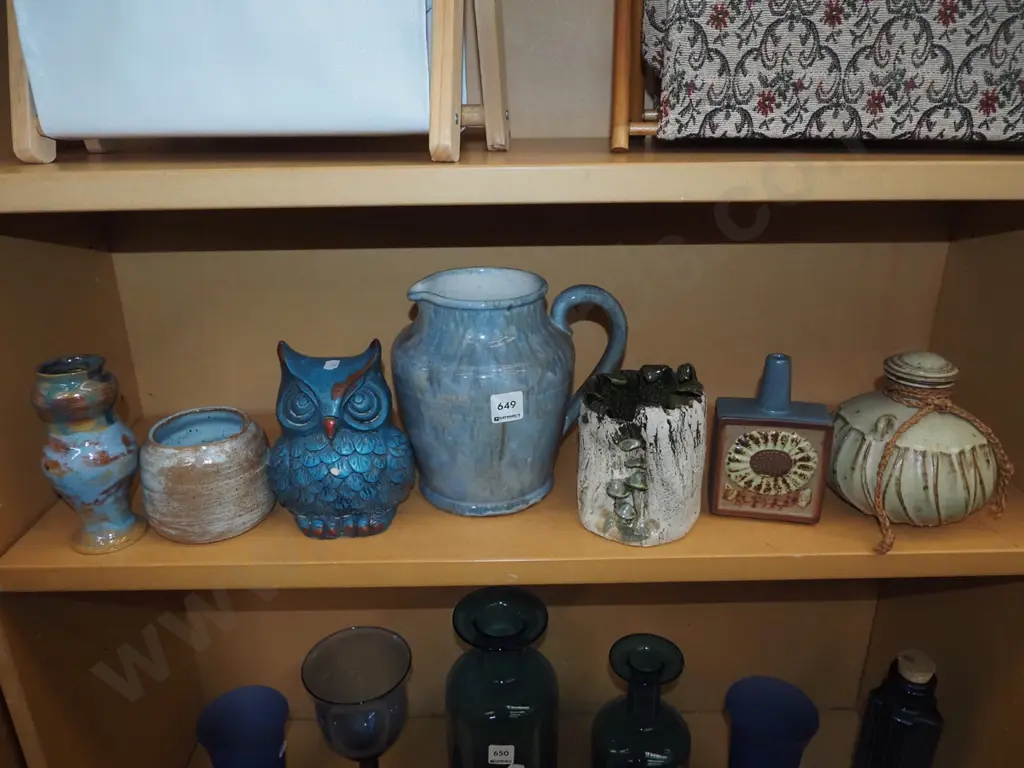 shelf; jugs, owl figurines, canisters etc Jug H190 Image 1++