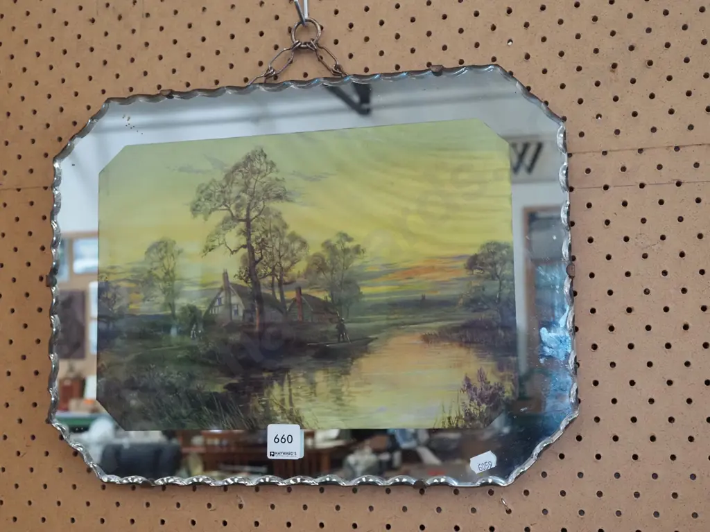 mirror framed print - 2 farmhouses and river Image 1++