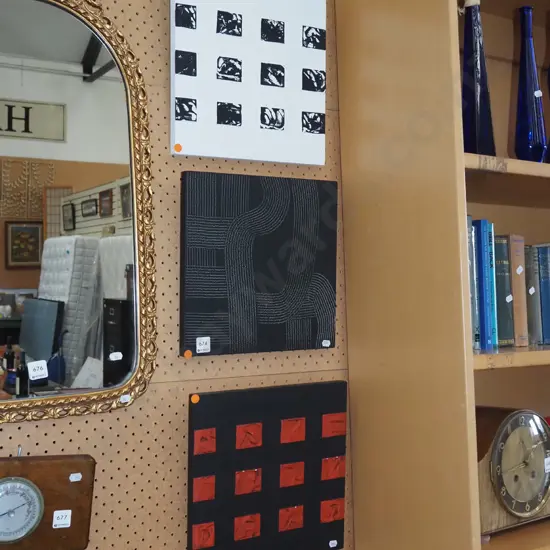 3x multi media works on wood - abstract