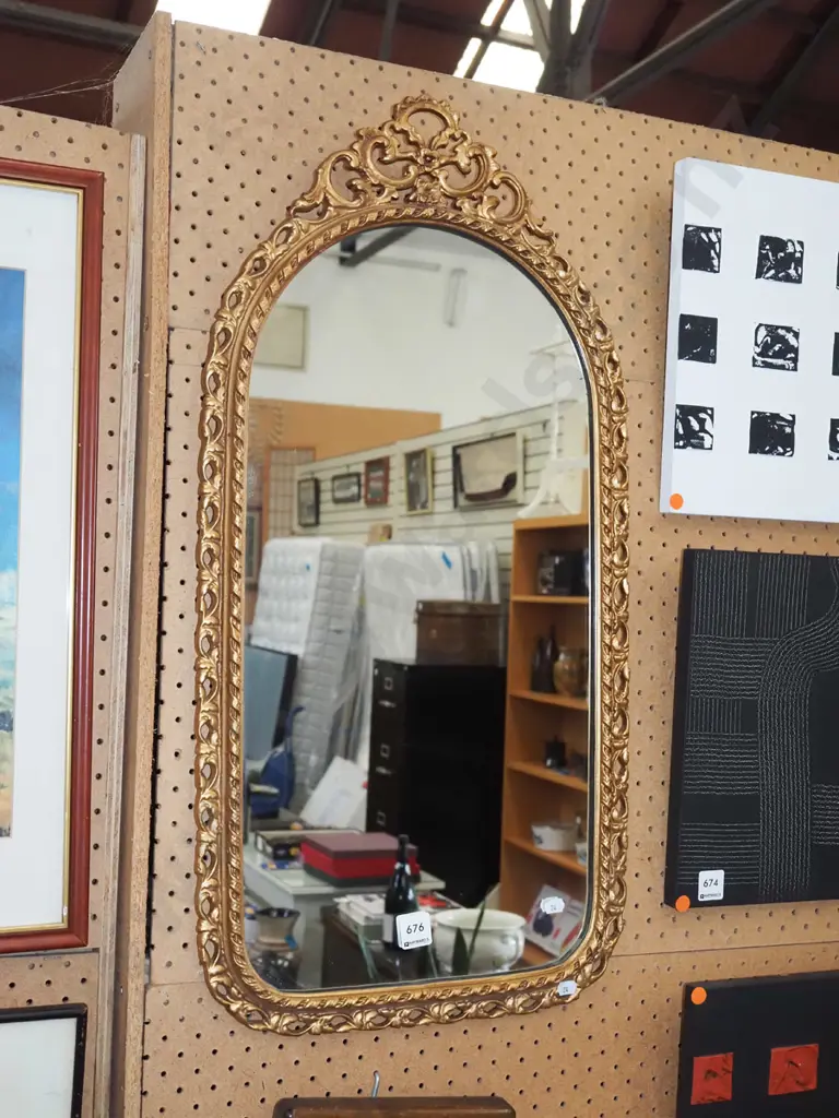 cast metal framed arch top wall mirror H720 Image 1++