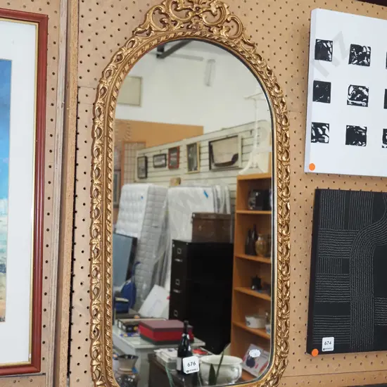 cast metal framed arch top wall mirror H720