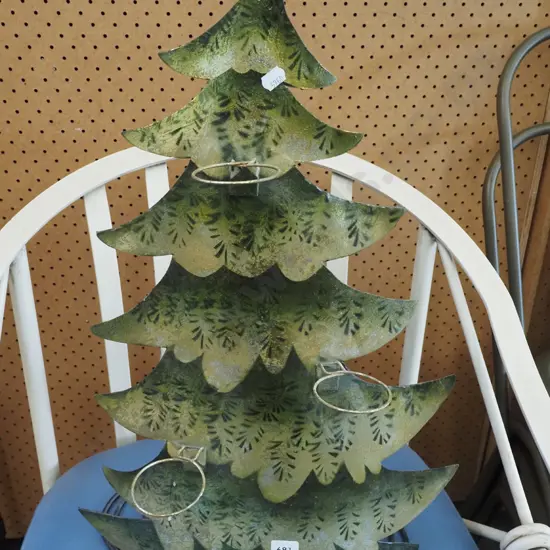 tin Xmas tree with metal hoops