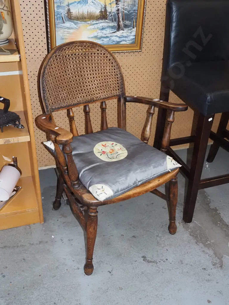 rattan and wood armchair and cushion - wear to rattan Image 1++