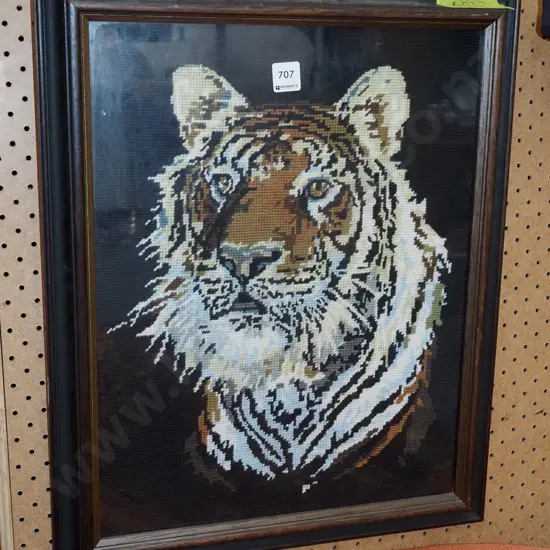 framed needlework - tiger