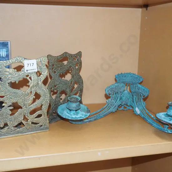 copper wall mounted candle scones, brass bookends