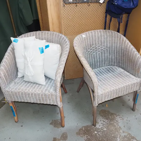 2x woven cane tub chairs