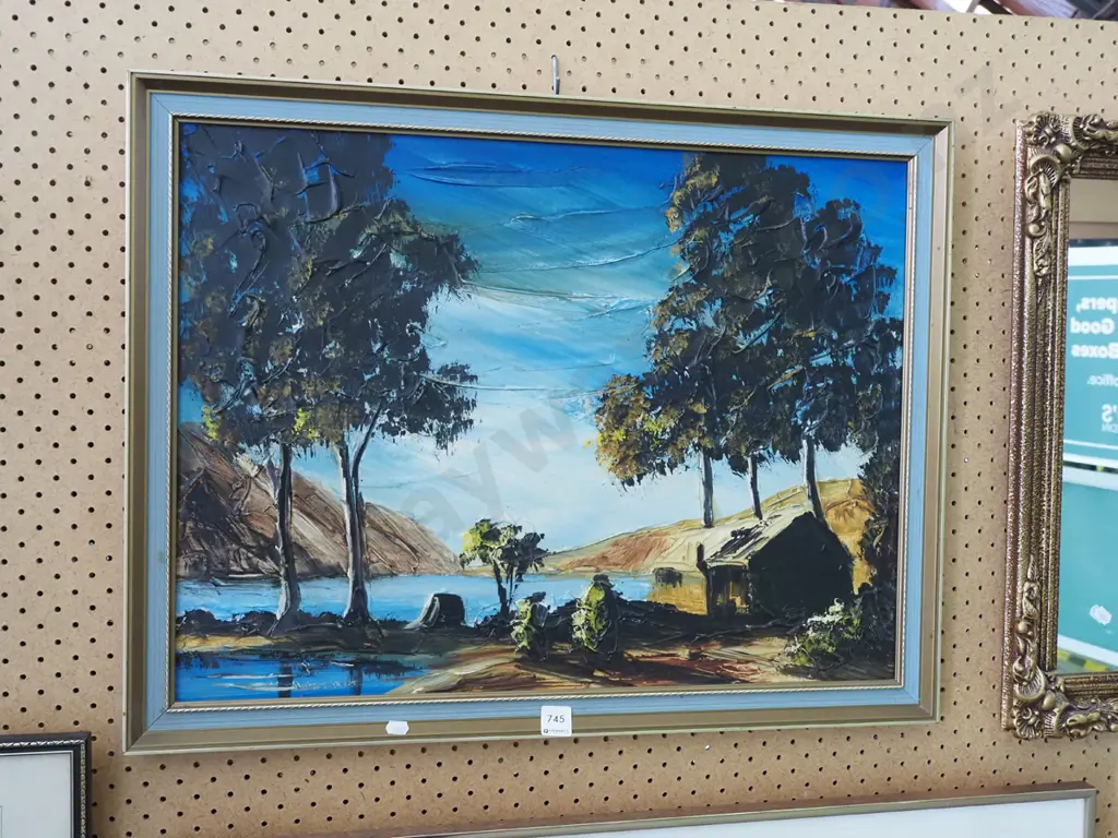 oil on board - lake and mountain scene Image 1++