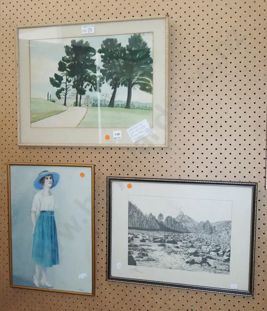 3x art works - 2x watercolours, 1x print - orange dots Image 1++