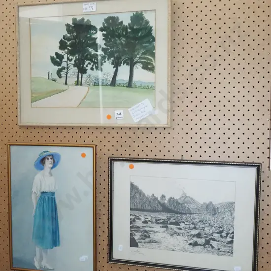 3x art works - 2x watercolours, 1x print - orange dots