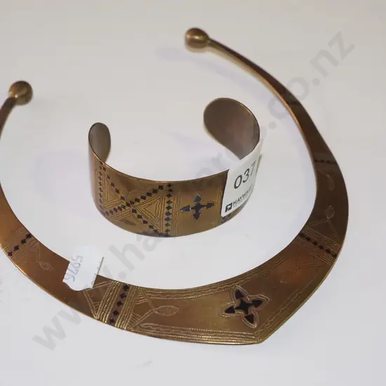 etched brass necklace and bracelet