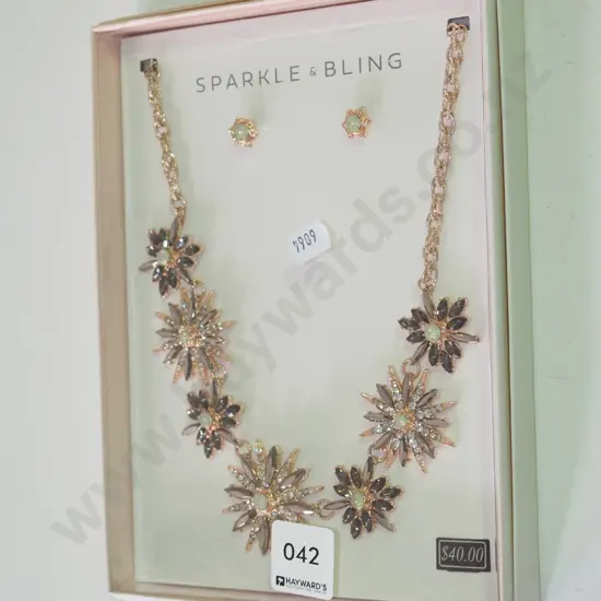 cased as new Sparkle and Bling necklace and earring set