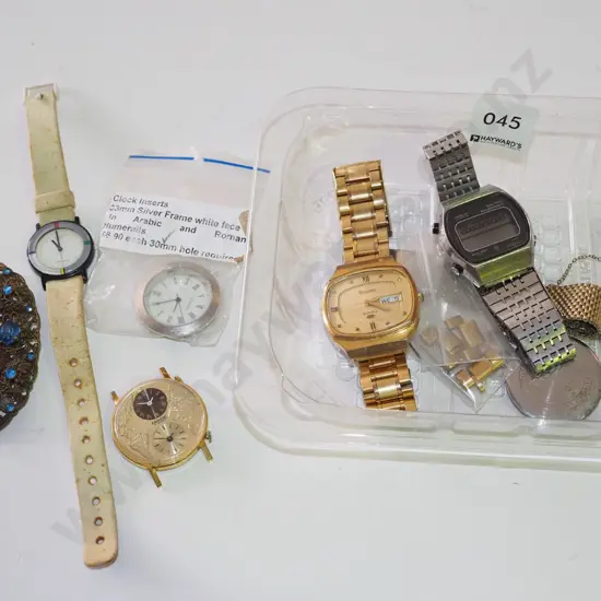 tray; watches, brooch, earrings etc