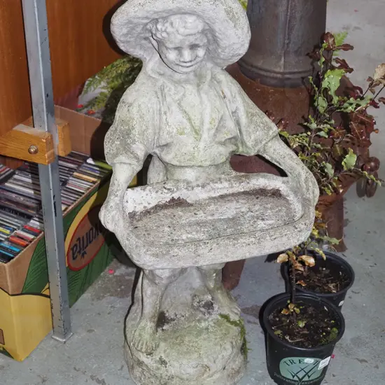 concrete garden ornament/plant stand - boy with tray H760