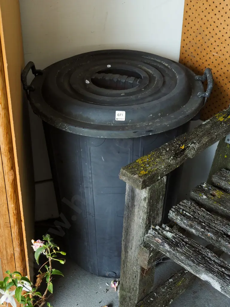 large black plastic lidded rubbish bin Image 1++