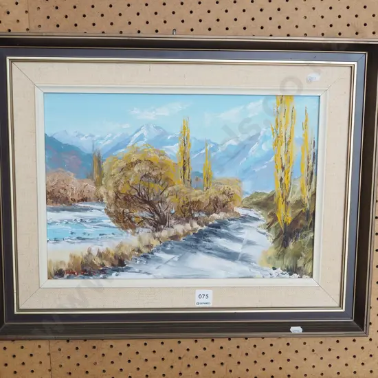Peter Long - framed oil on board - river scene