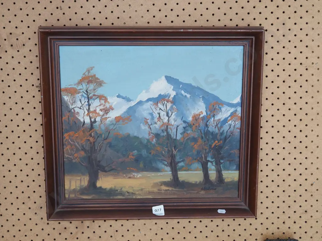 BR Collinson - framed oil - trees and mountain Image 1++