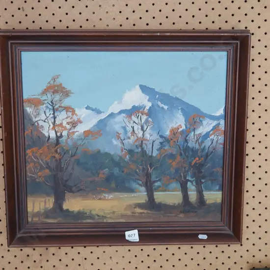 BR Collinson - framed oil - trees and mountain
