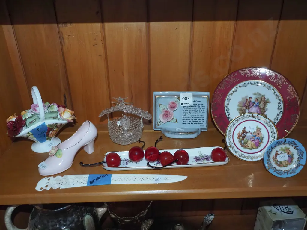 Limoges plates, glass cherries, ceramic shoe etc Image 1++