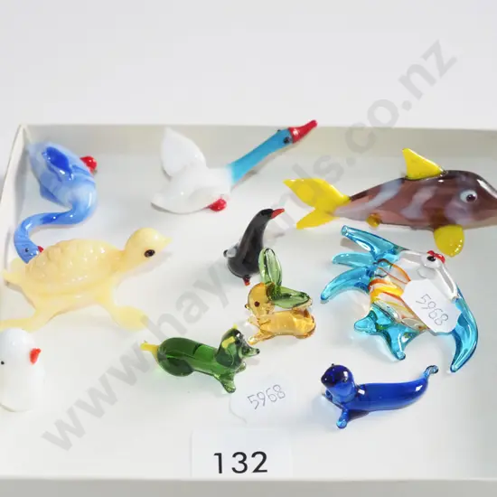 tray; miniature glass animal figurines