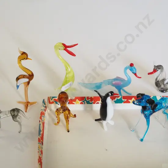 tray; miniature glass animal figurines