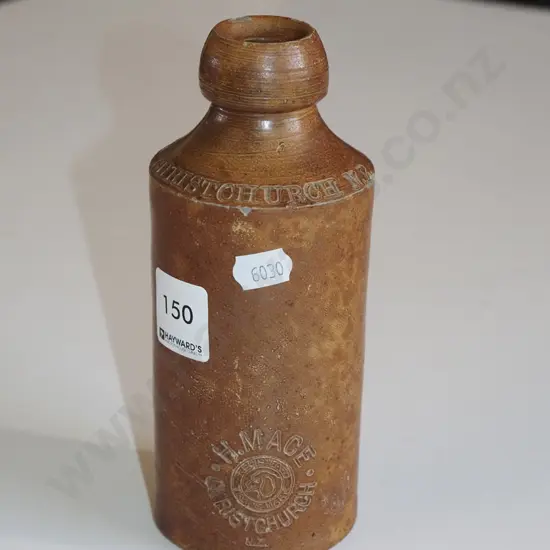 pottery; H.Mace Co Christchurch stoneware bottle (chips to rim) H180
