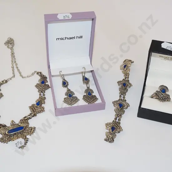 blue stone & silver necklace and earing set - no stamps