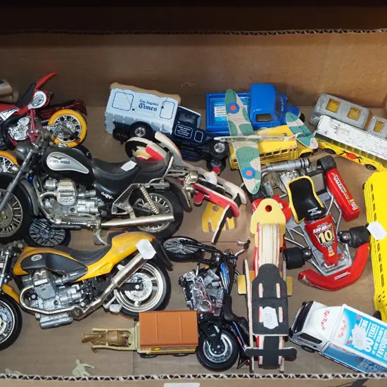 box of toy vehicles