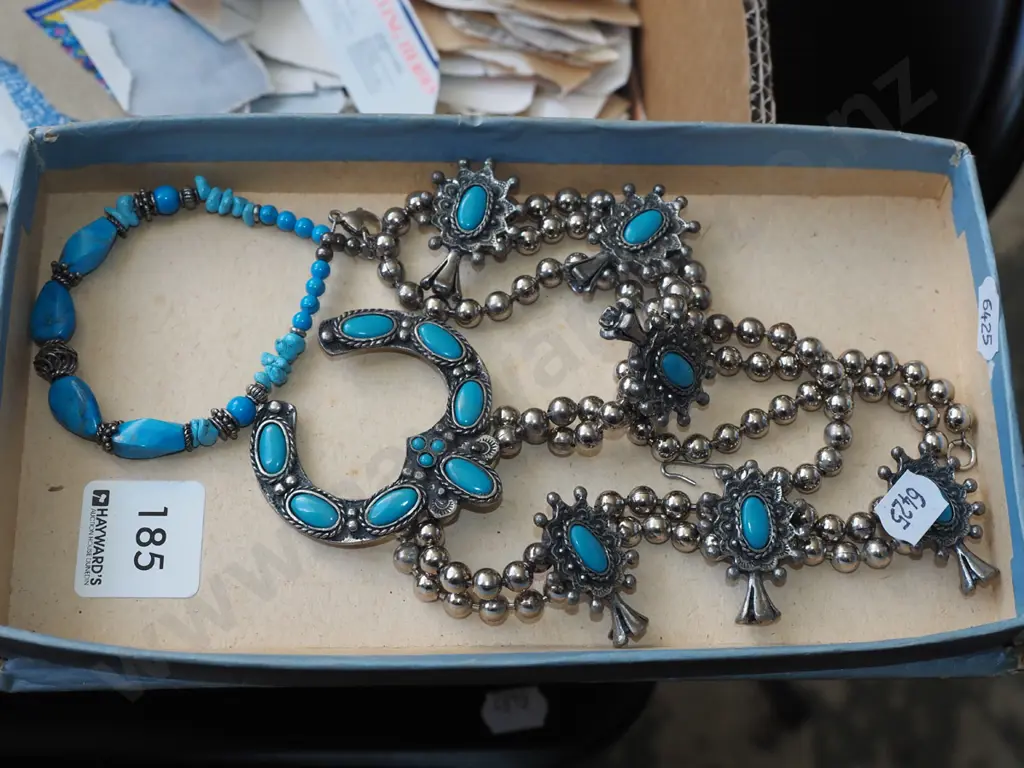 sterling silver & turquoise bracelet, faux turquoise & silver Naja necklace Image 1++