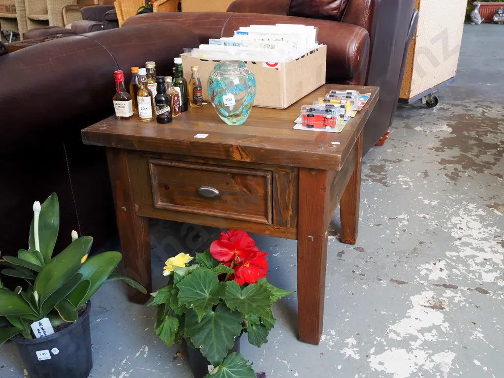solid pine end table with pull through drawer Image 1++