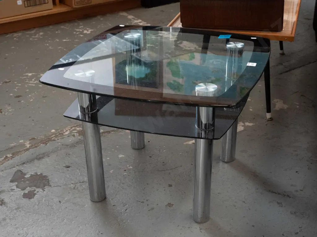 chrome and smoked glass 2 tier end table Image 1++