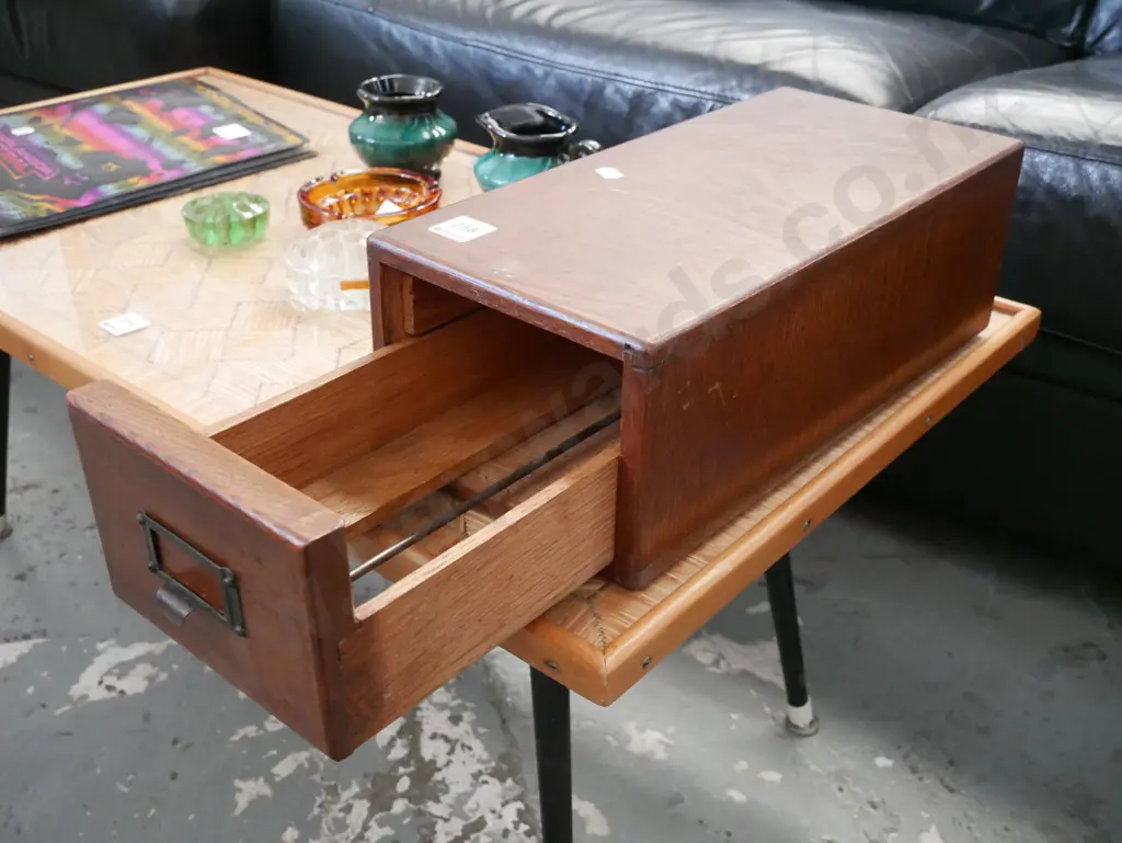 wooden single drawer index card file Image 1++